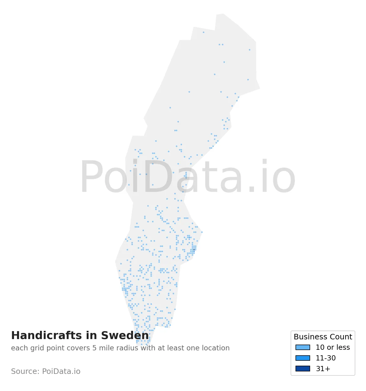 Handicraft density map for Sweden