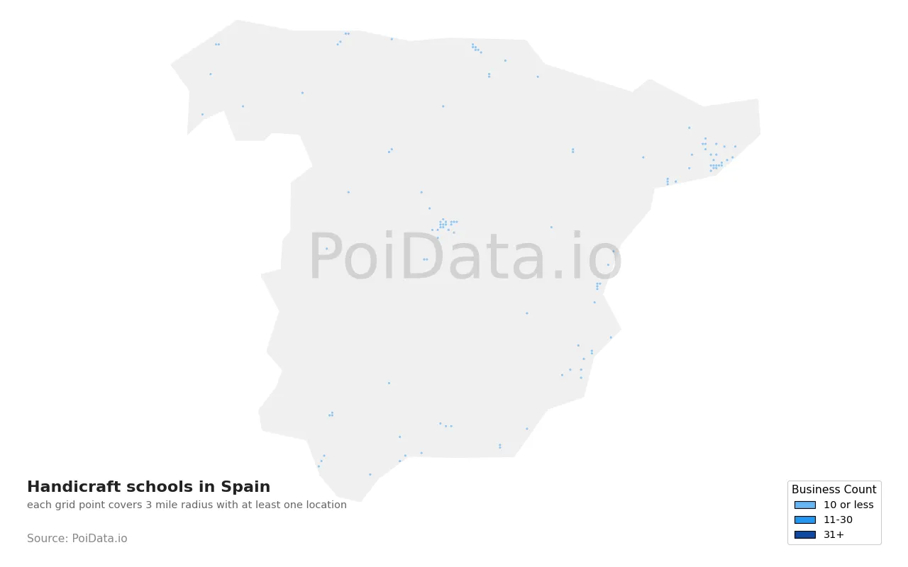Handicraft school density map for Spain