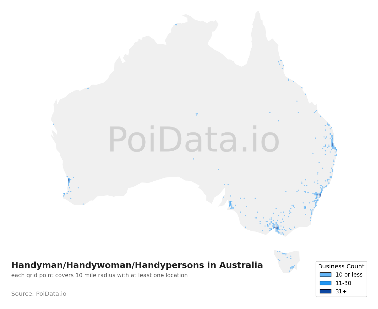 Handyman/Handywoman/Handyperson density map for Northern Territory, Australia