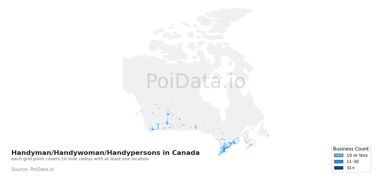 Handyman/Handywoman/Handyperson density map for Canada