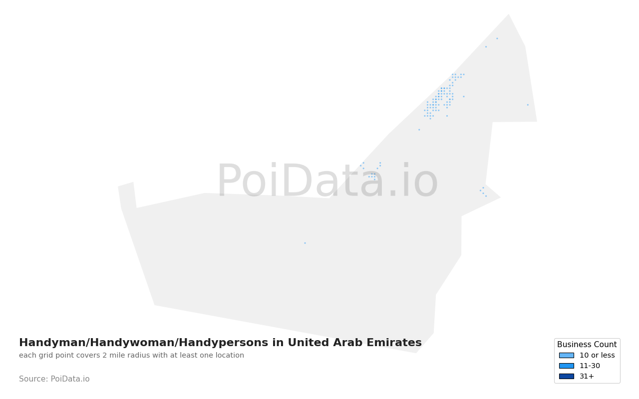 Handyman/Handywoman/Handyperson density map for United Arab Emirates