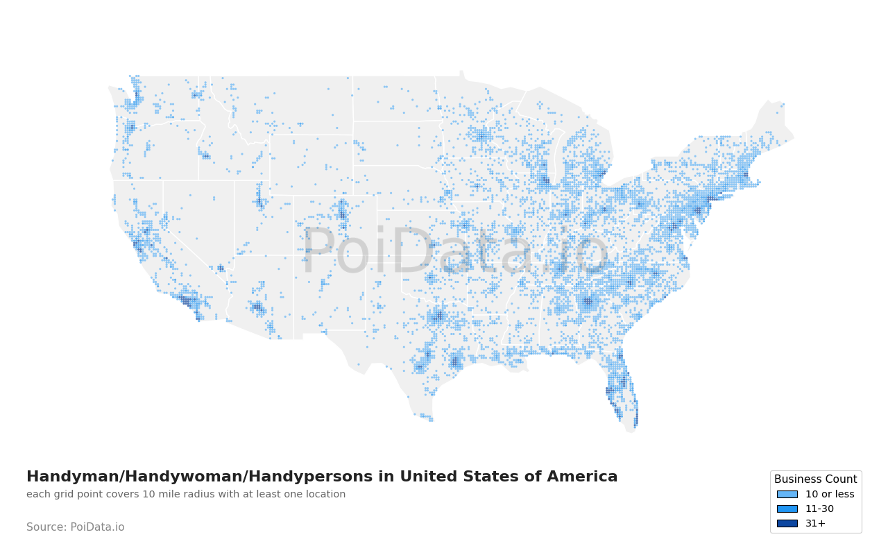 Handyman/Handywoman/Handyperson density map for North Carolina, United States