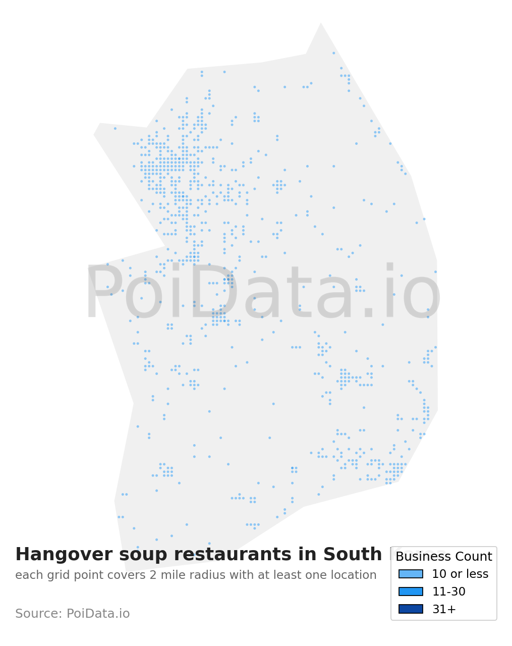 Hangover soup restaurant density map for South Korea