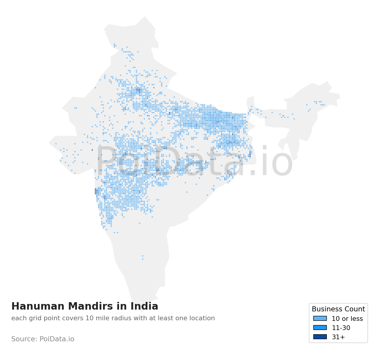 Hanuman Mandir density map for India