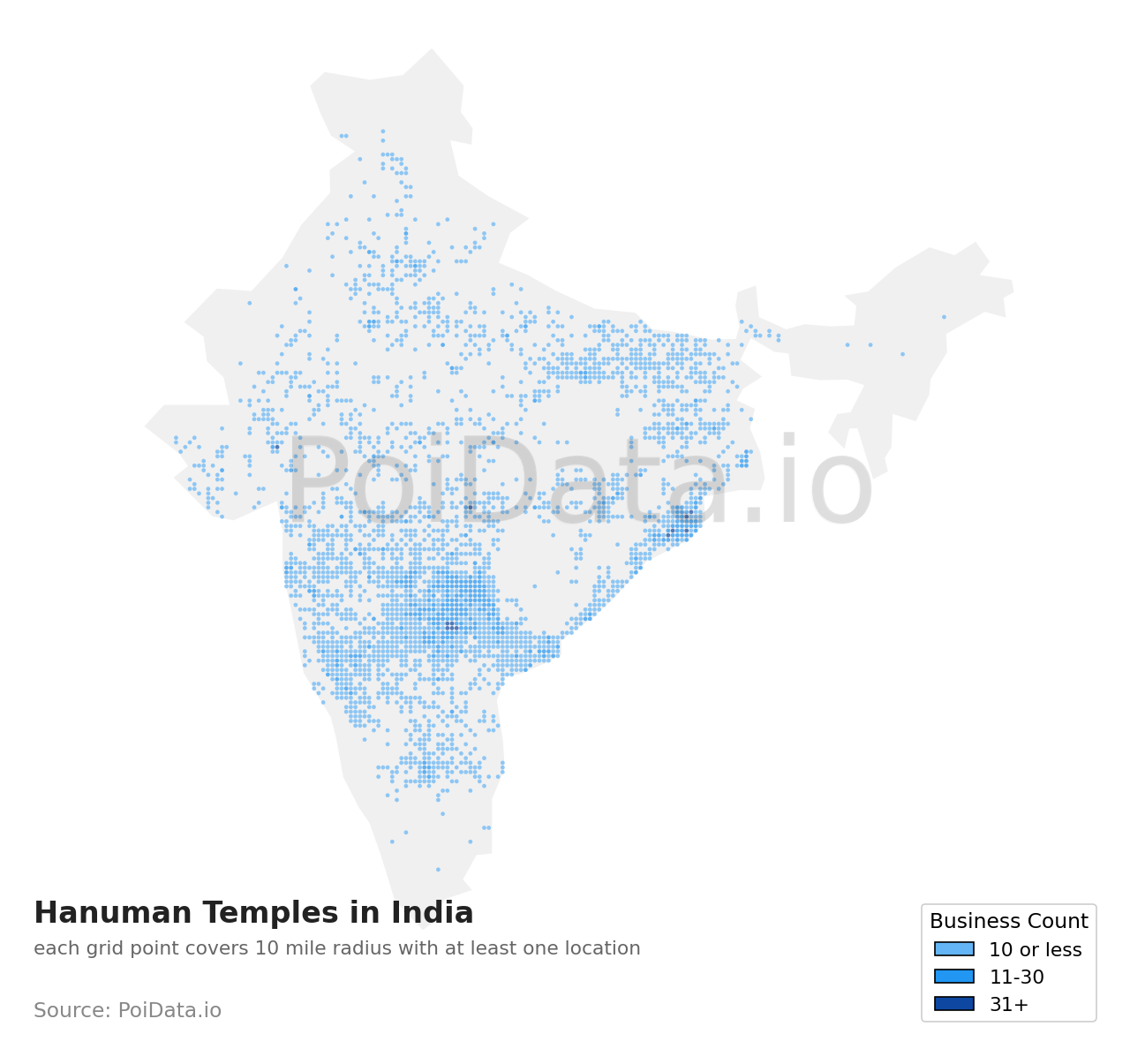 Hanuman Temple density map for India