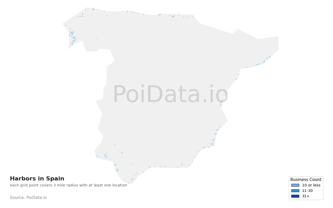 Harbor density map for Spain