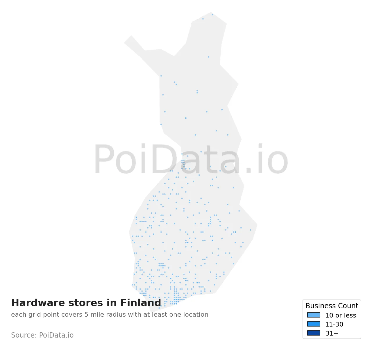 Hardware store density map for Finland