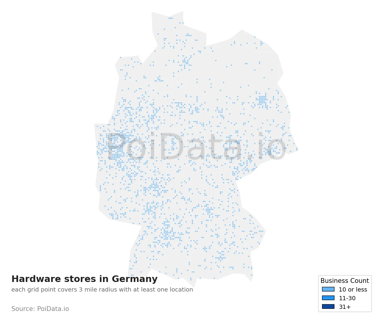 Hardware store density map for Germany