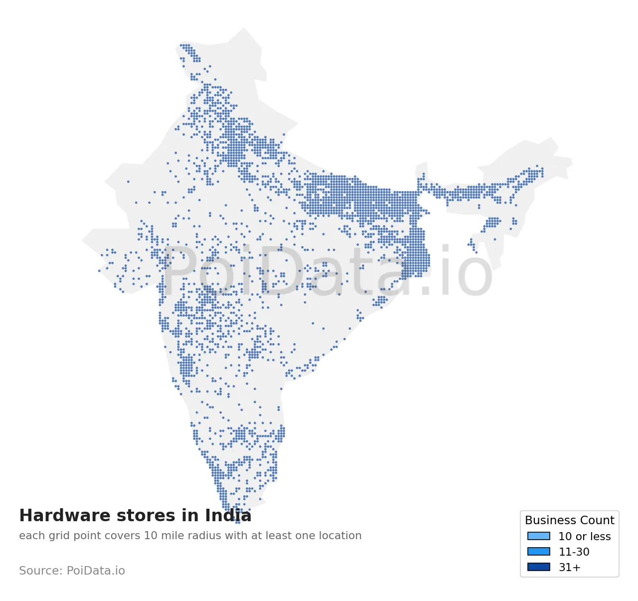 Hardware store density map for India