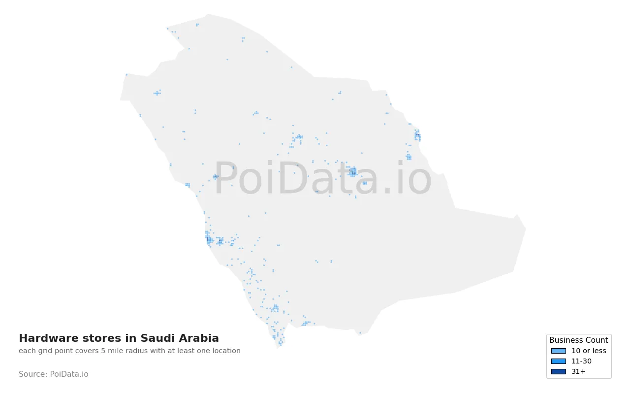 Hardware store density map for Saudi Arabia