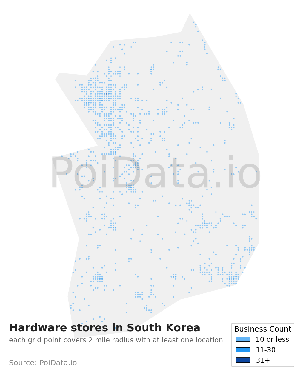 Hardware store density map for South Korea