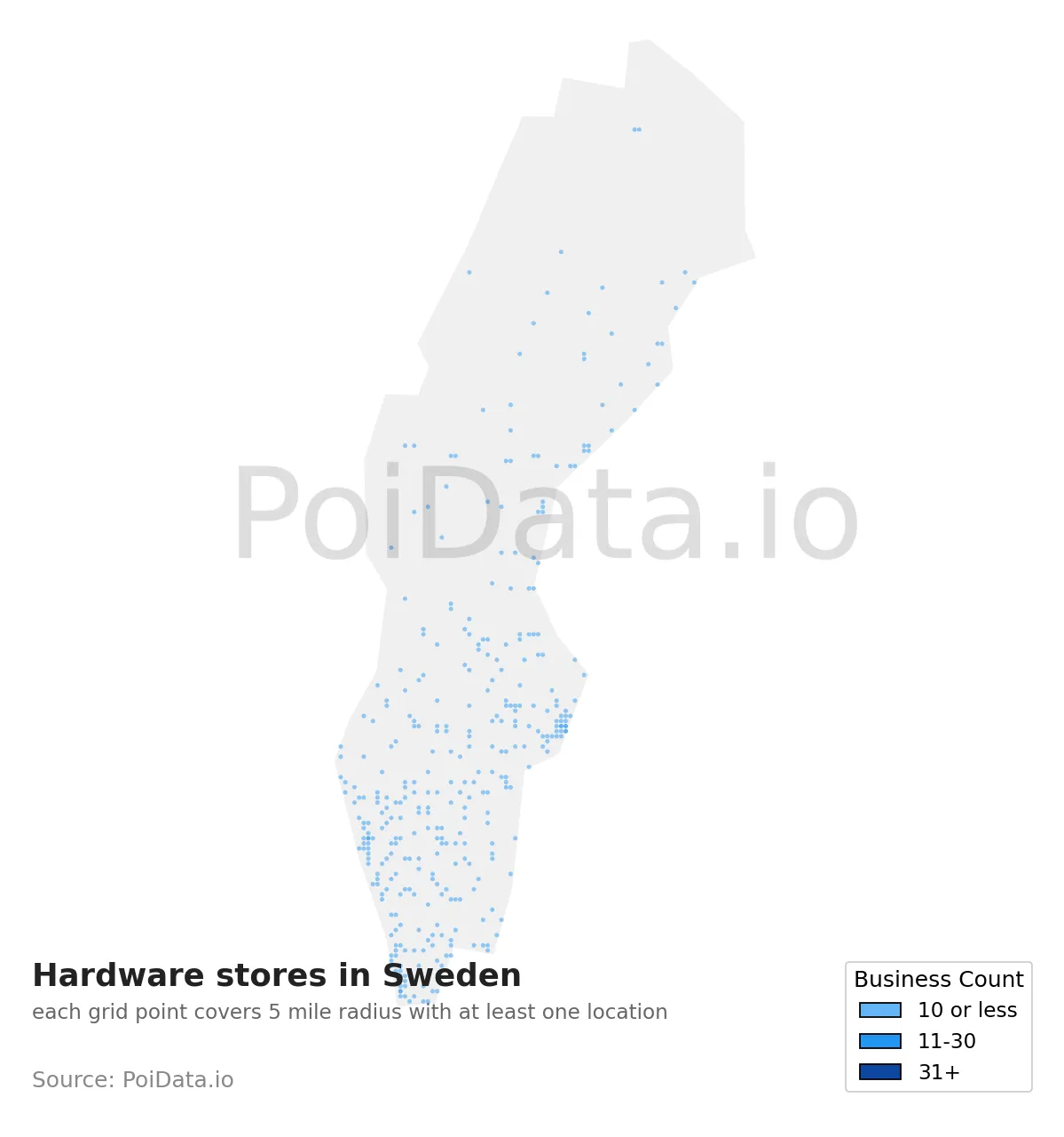 Hardware store density map for Sweden