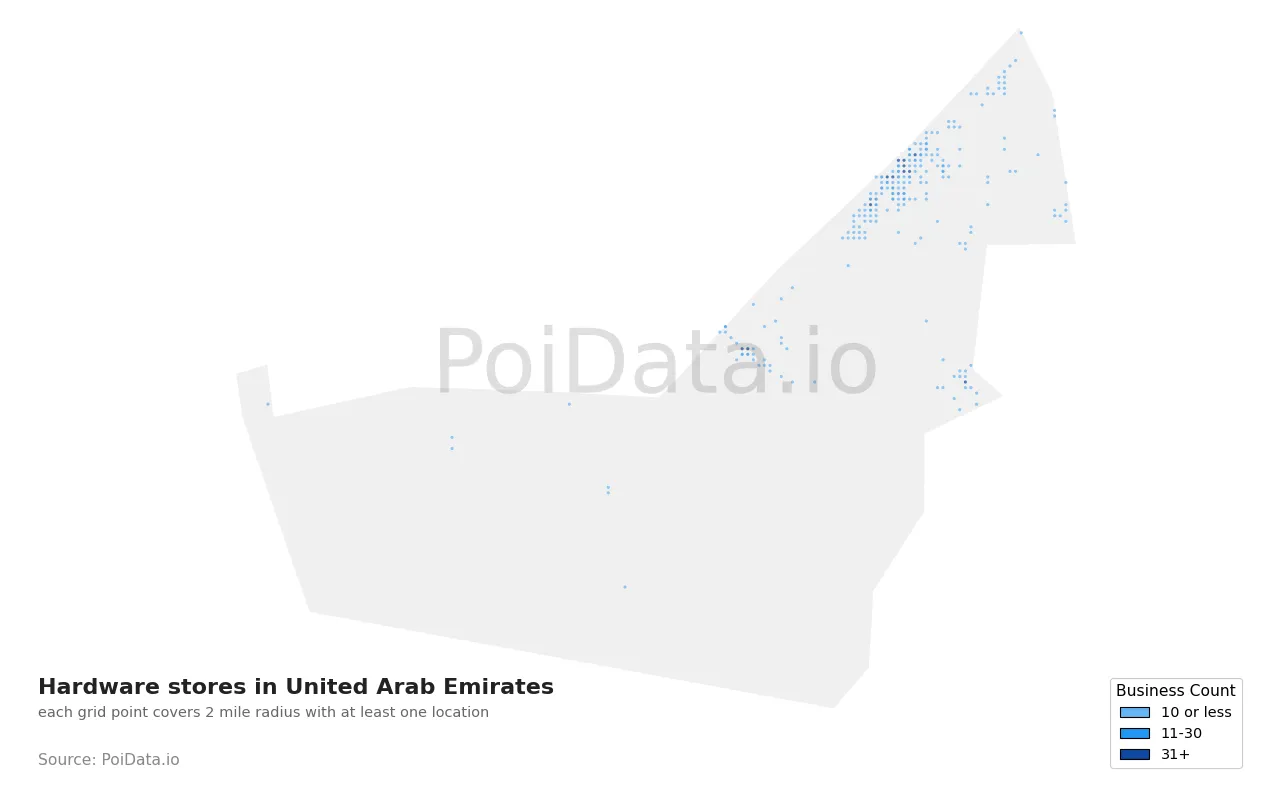 Hardware store density map for United Arab Emirates