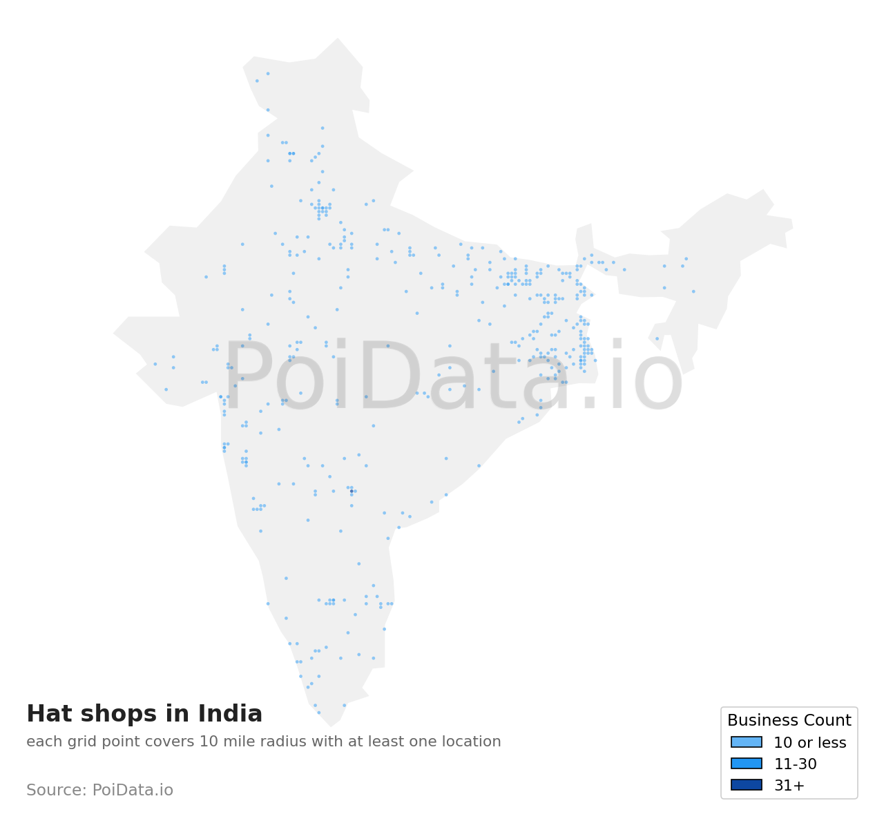 Hat shop density map for India