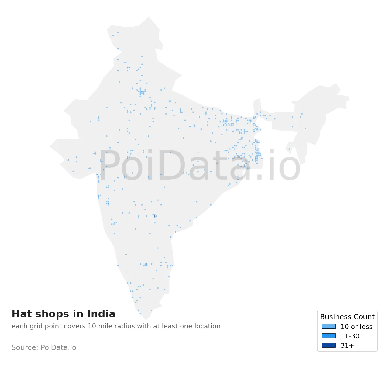 Hat shop density map for India