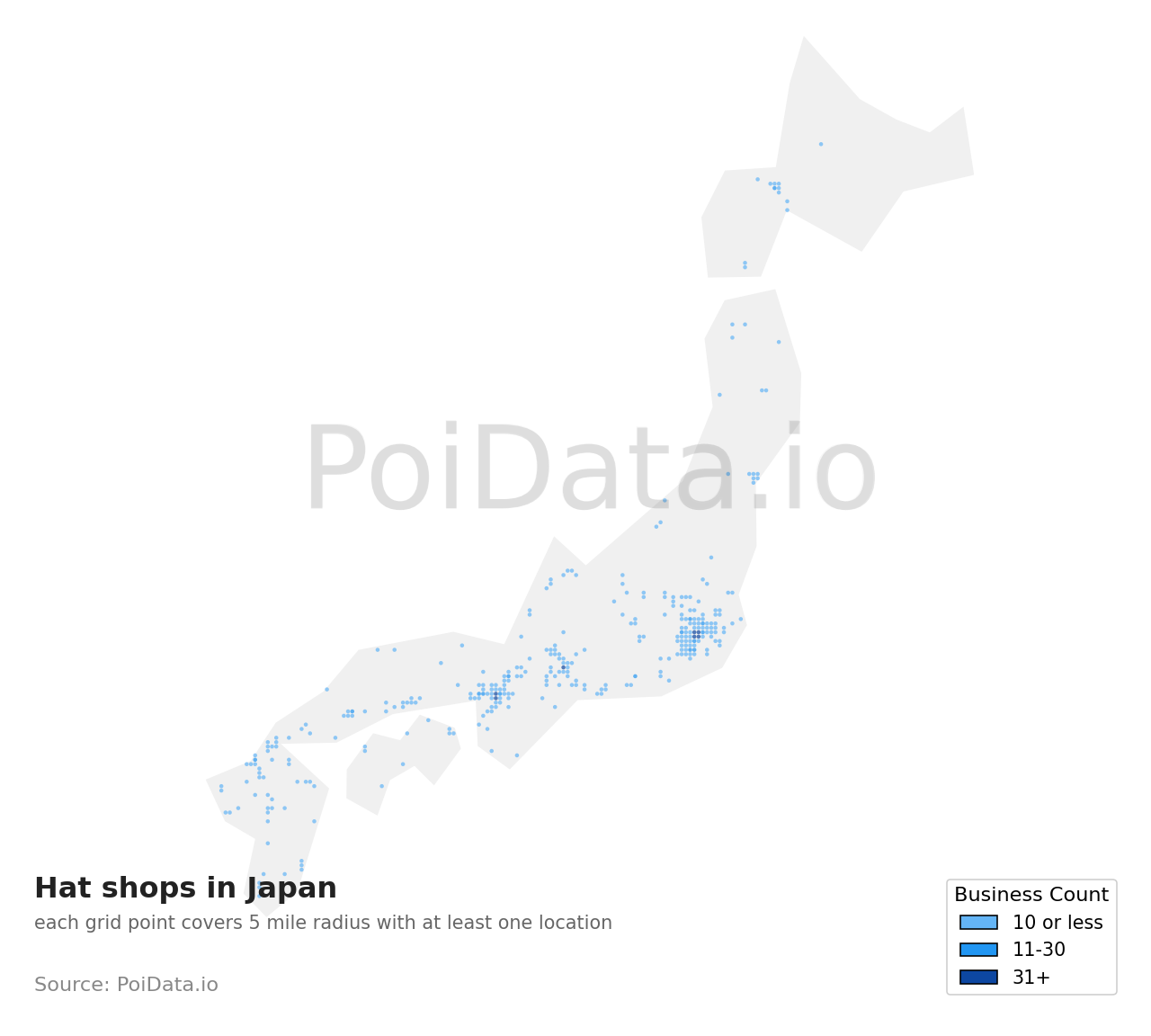 Hat shop density map for Fukuoka, Japan