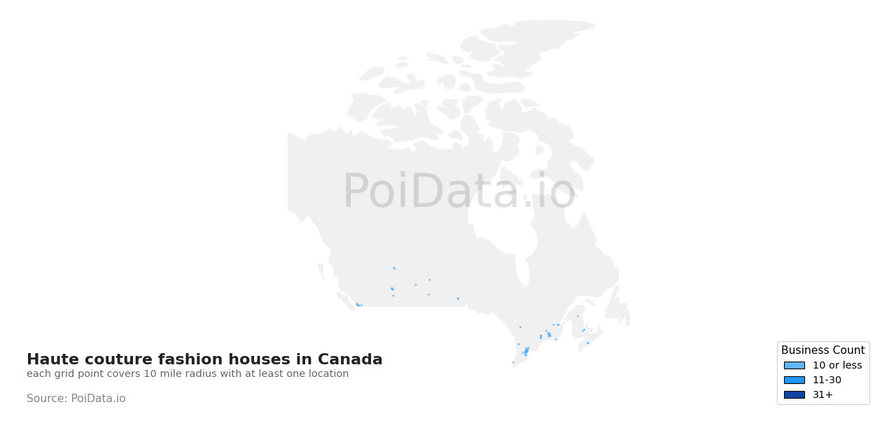 Haute couture fashion house density map for Canada