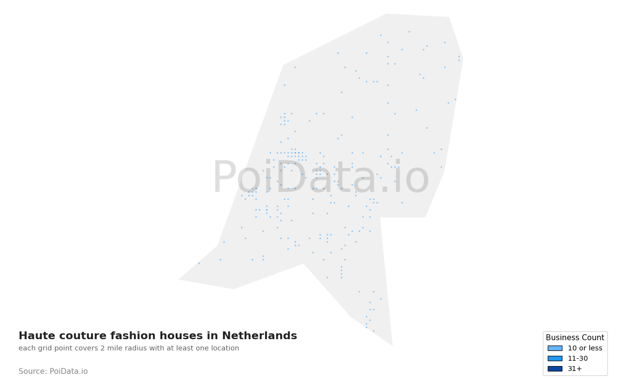 Haute couture fashion house density map for Netherlands