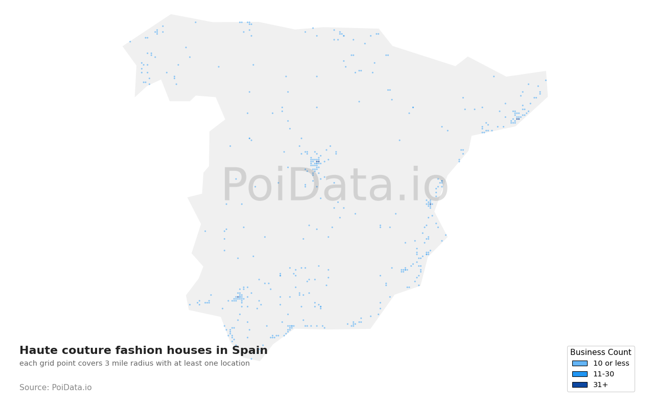 Haute couture fashion house density map for Spain