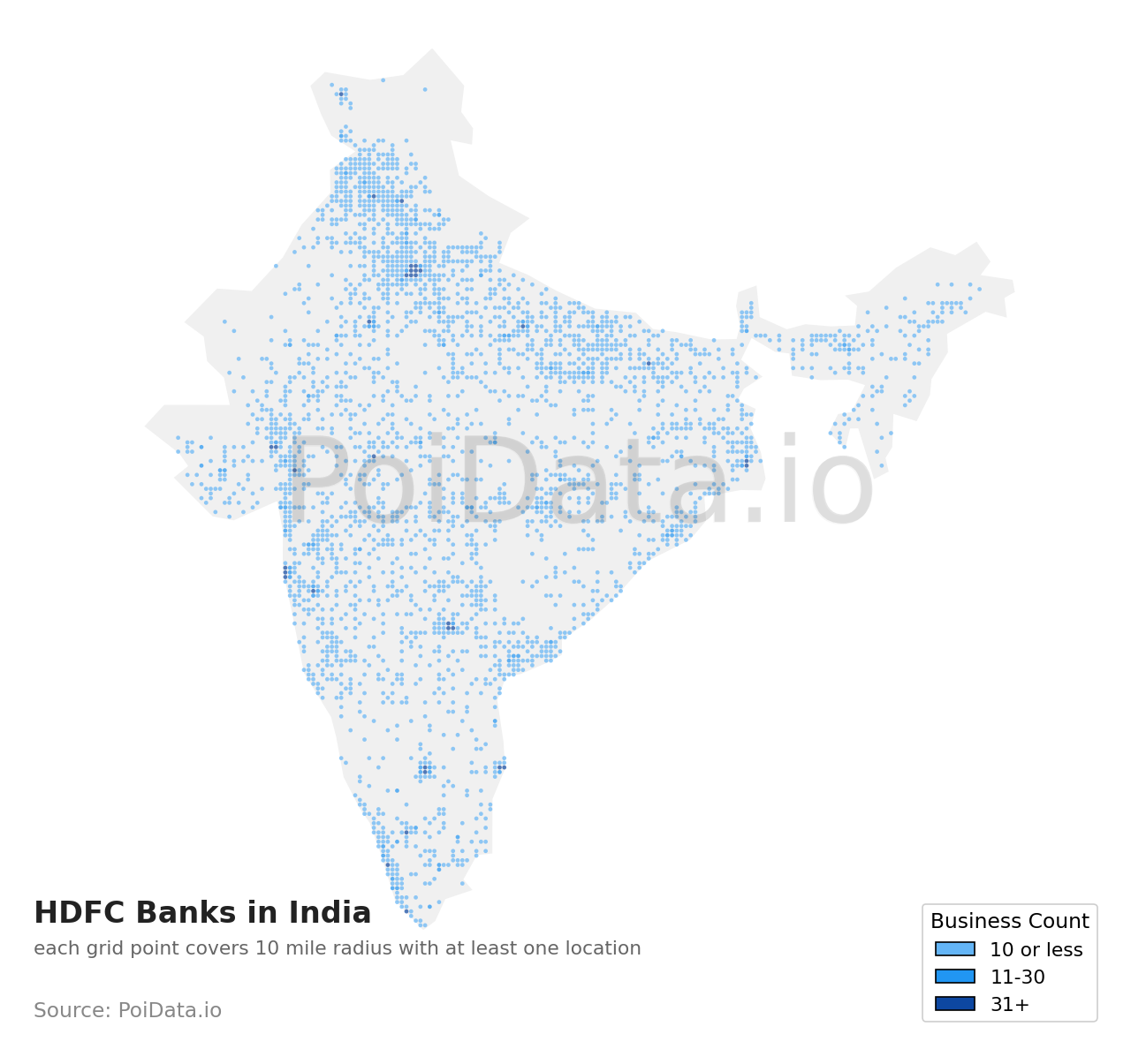 HDFC Bank density map for India