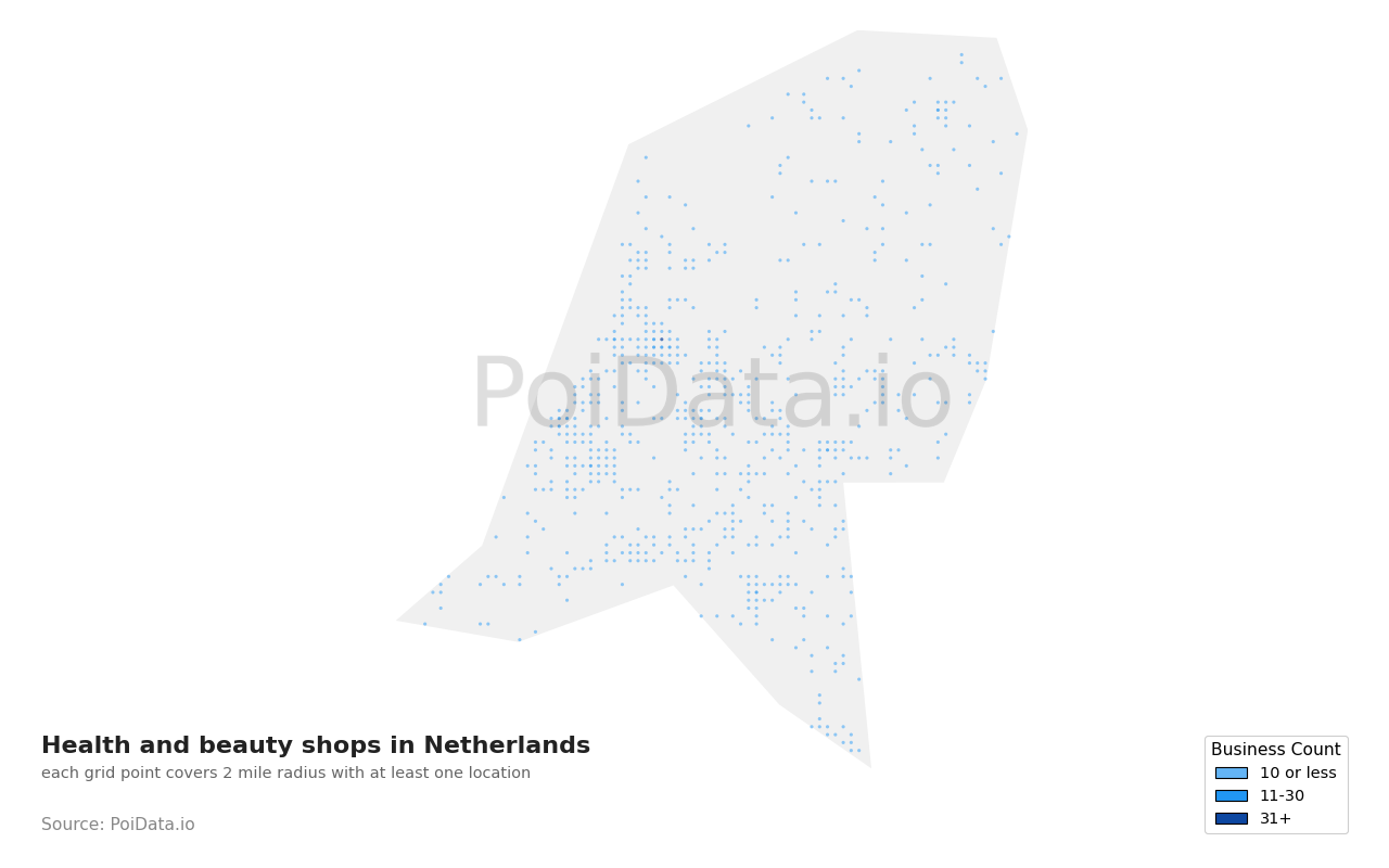 Health and beauty shop density map for Netherlands