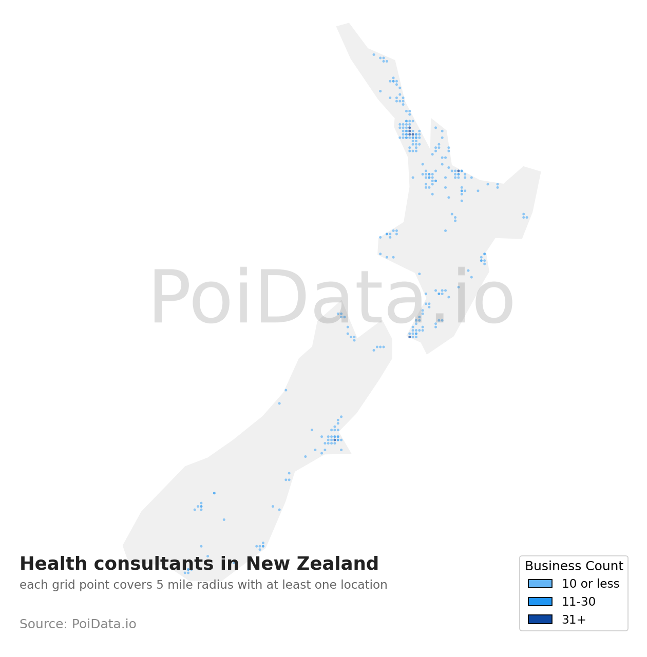 Health consultant density map for New Zealand