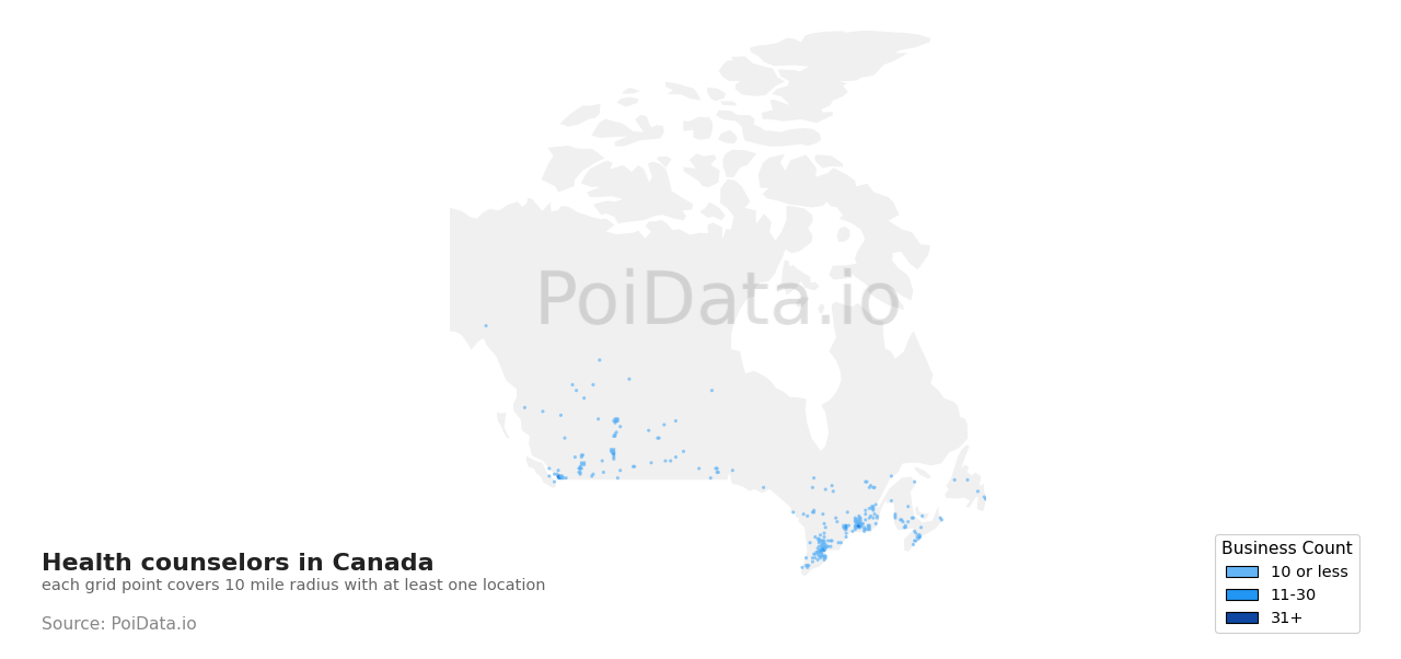 Health counselor density map for Canada