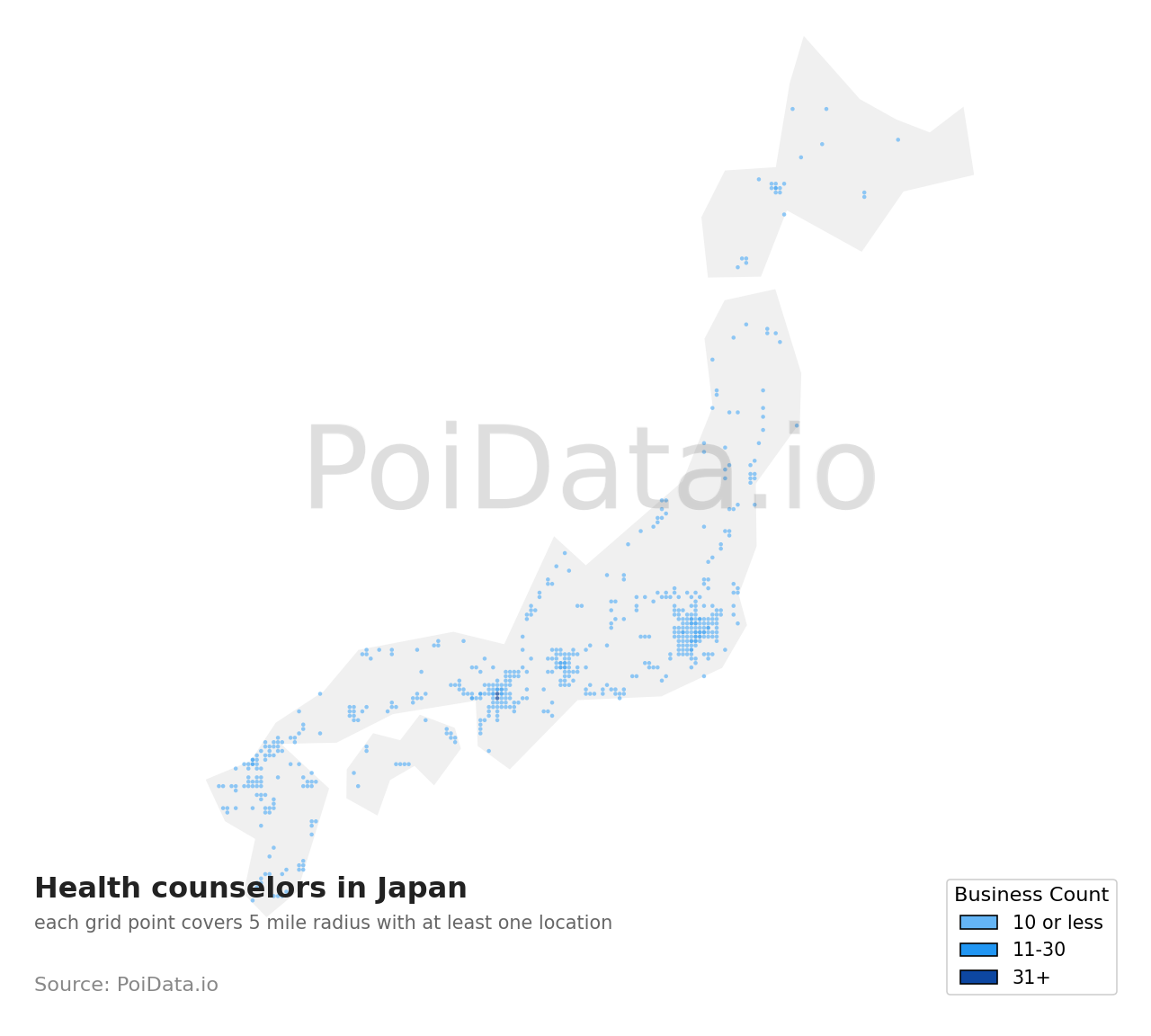Health counselor density map for Japan