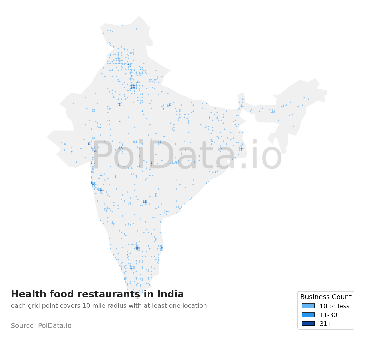 Health food restaurant density map for India