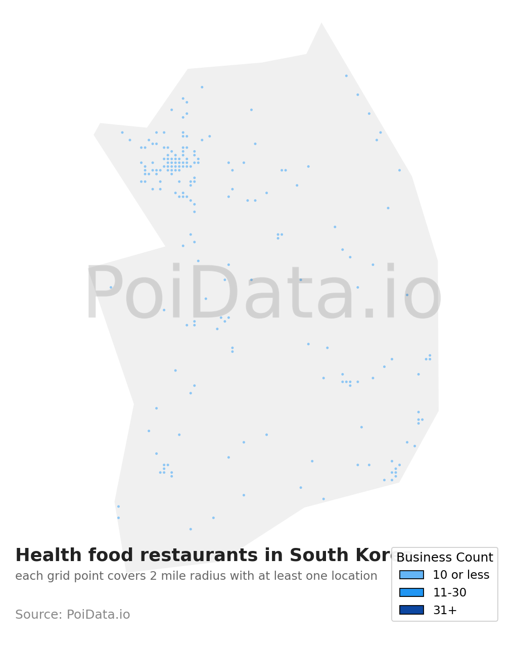 Health food restaurant density map for South Korea