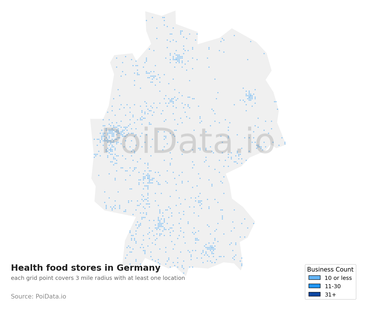 Health food store density map for Germany
