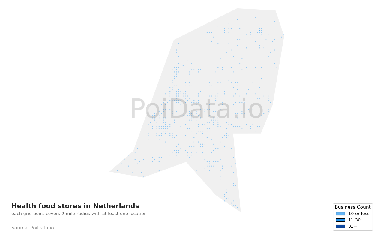 Health food store density map for Netherlands