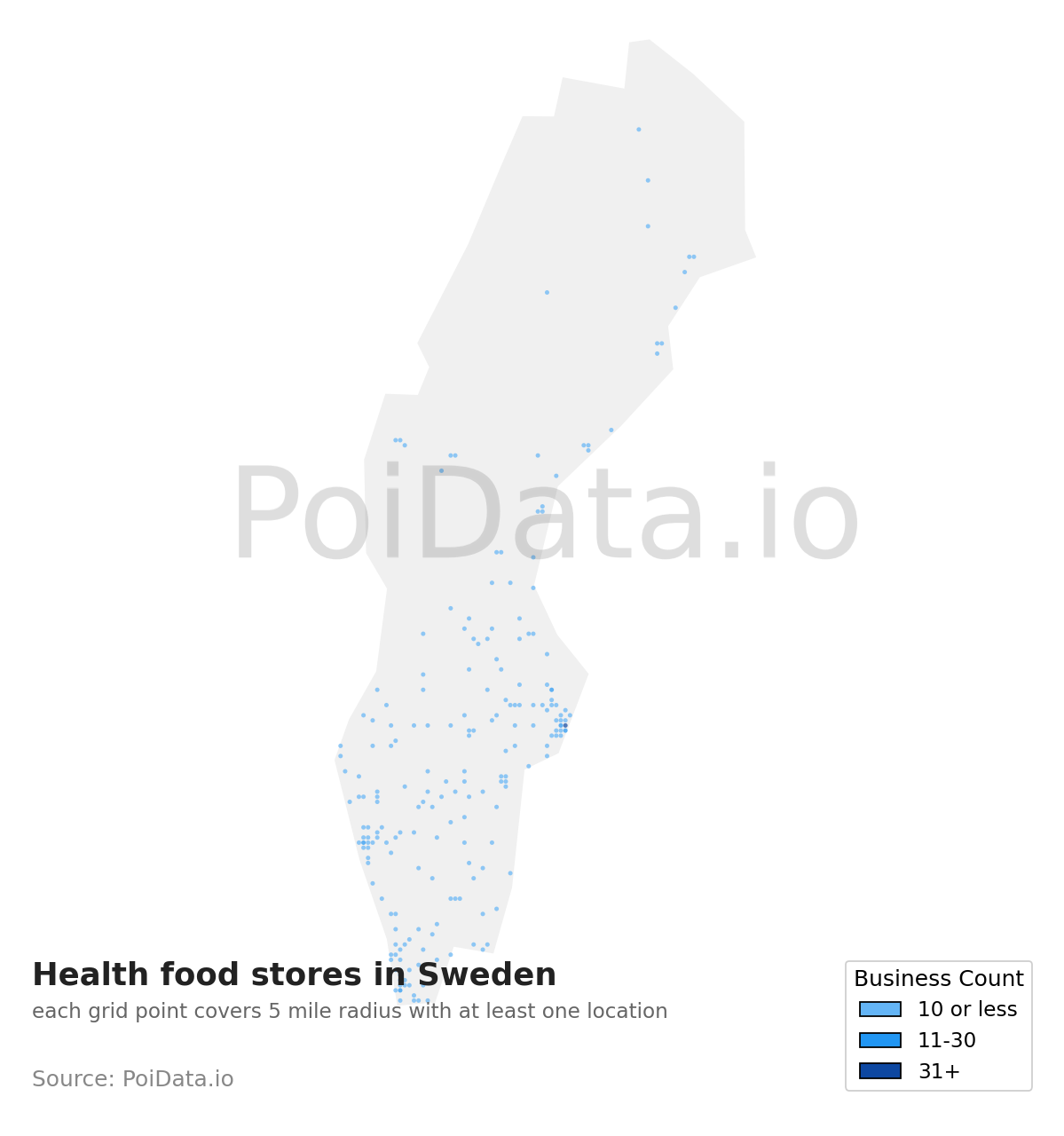 Health food store density map for Sweden