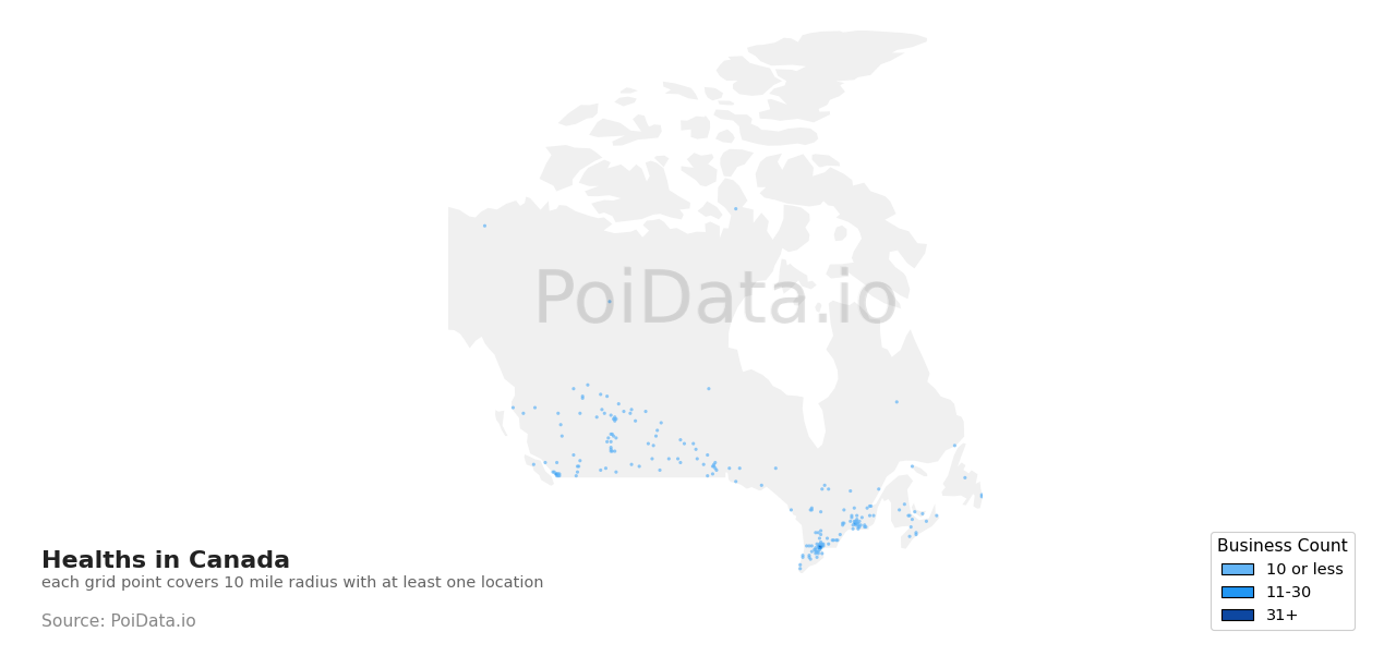 Health density map for Canada