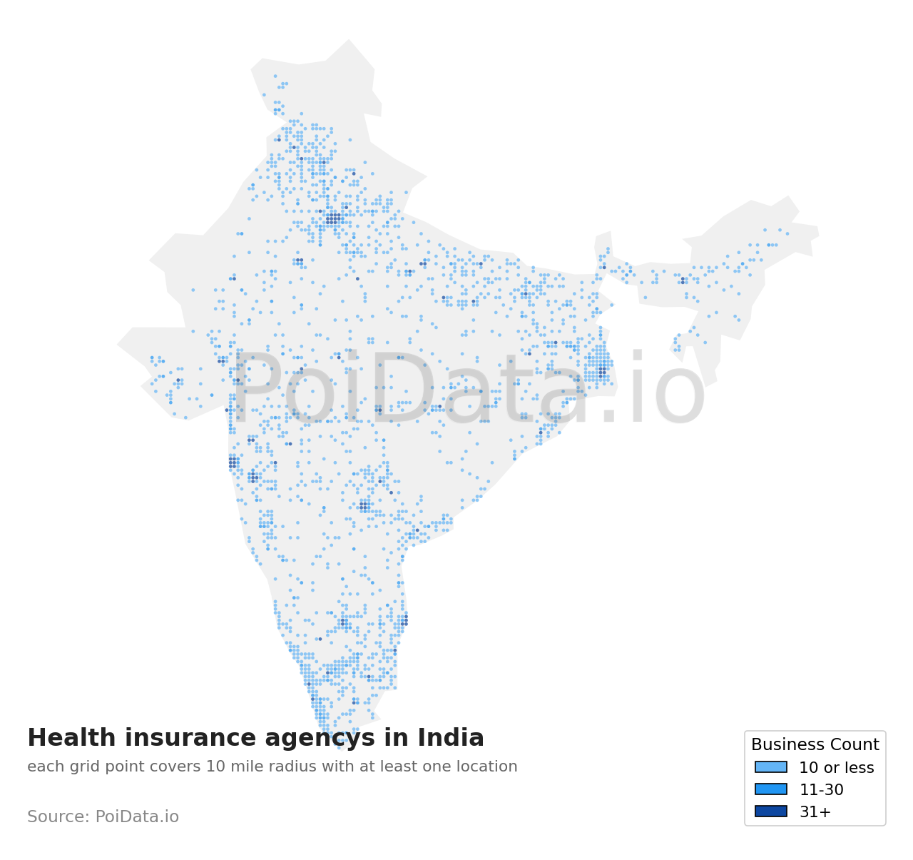 Health insurance agency density map for India