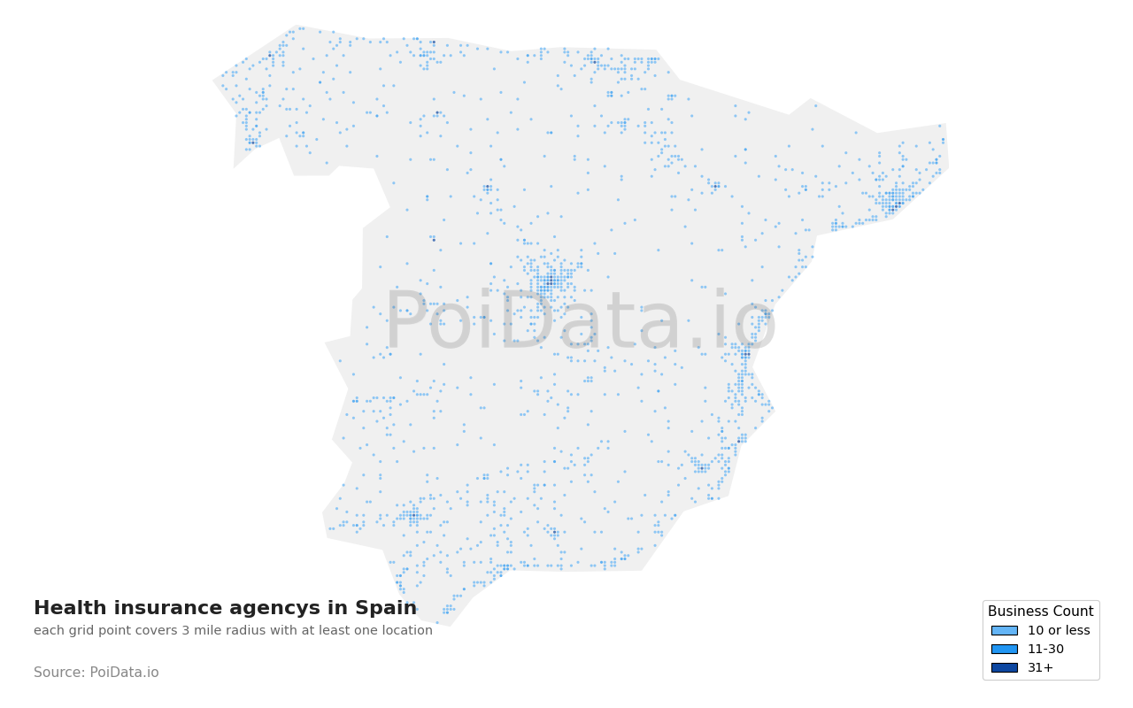Health insurance agency density map for Spain