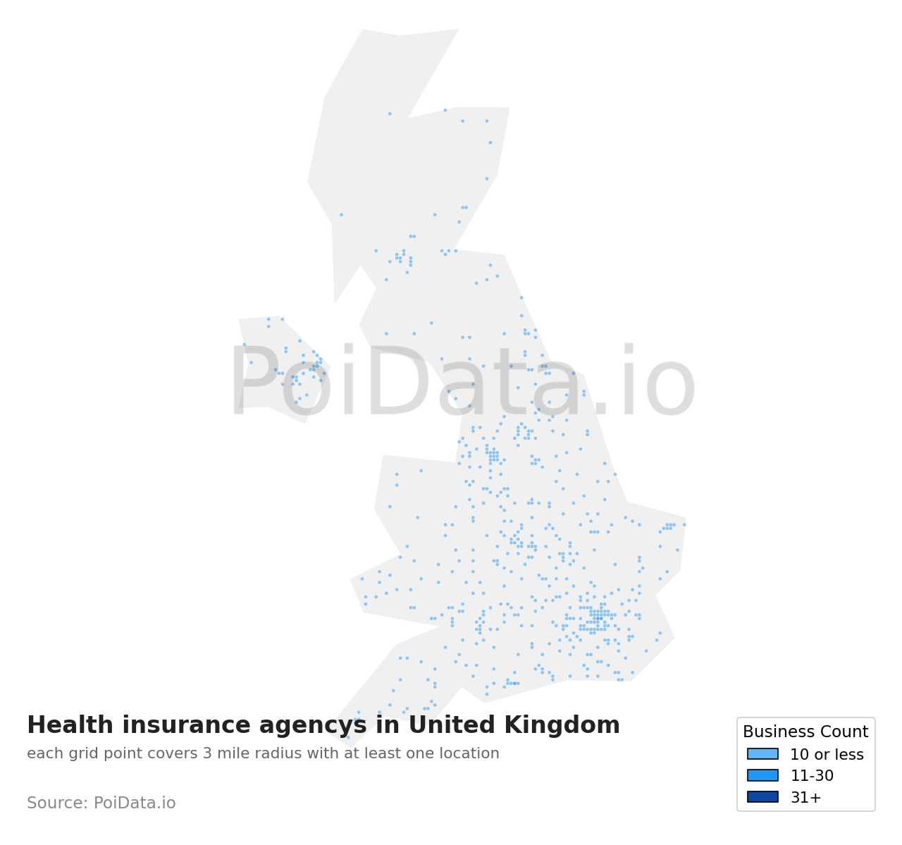 Health insurance agency density map for United Kingdom