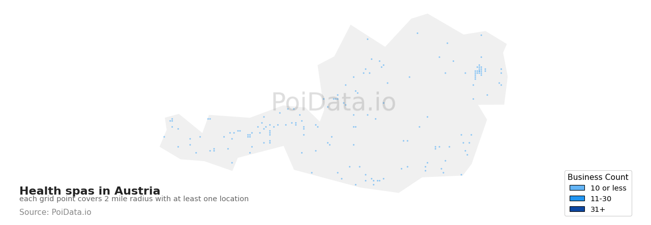Health spa density map for Austria