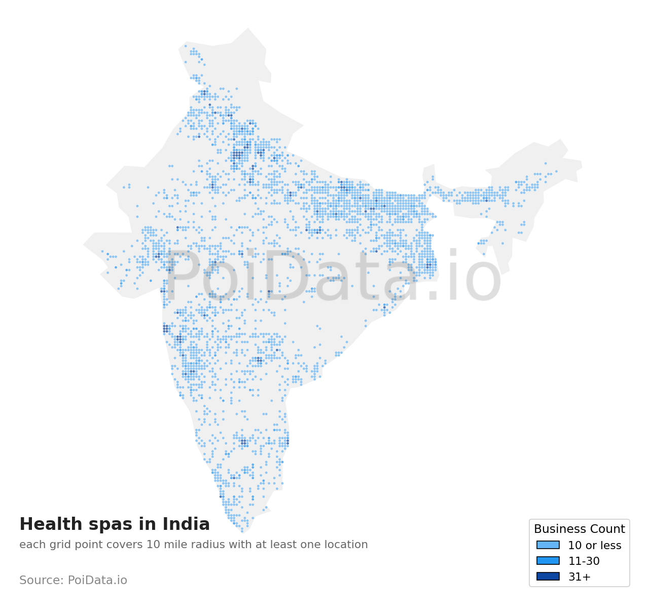 Health spa density map for India