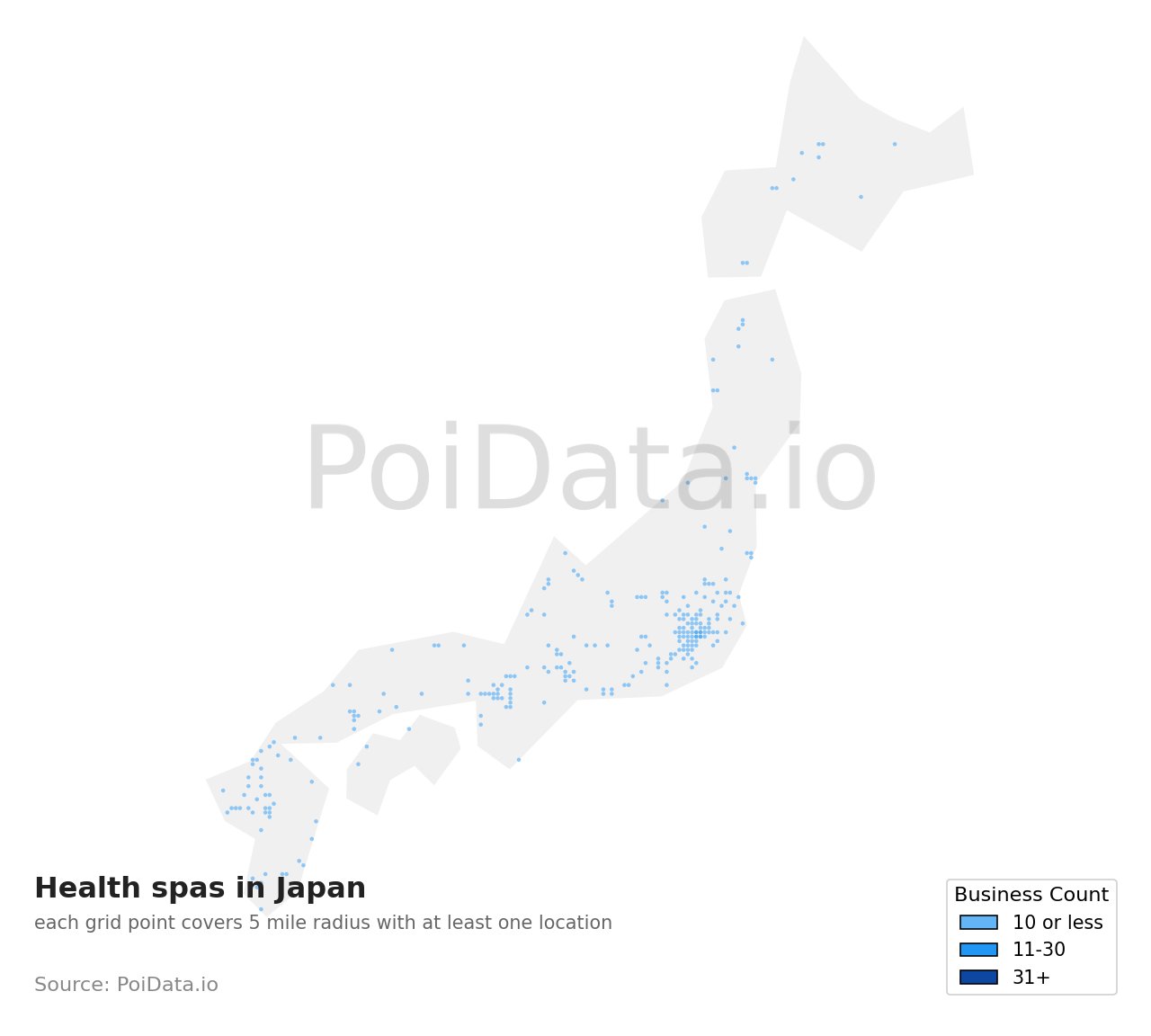 Health spa density map for Osaka, Japan