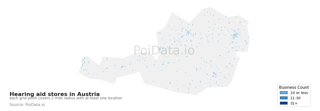 Hearing aid store density map for Austria