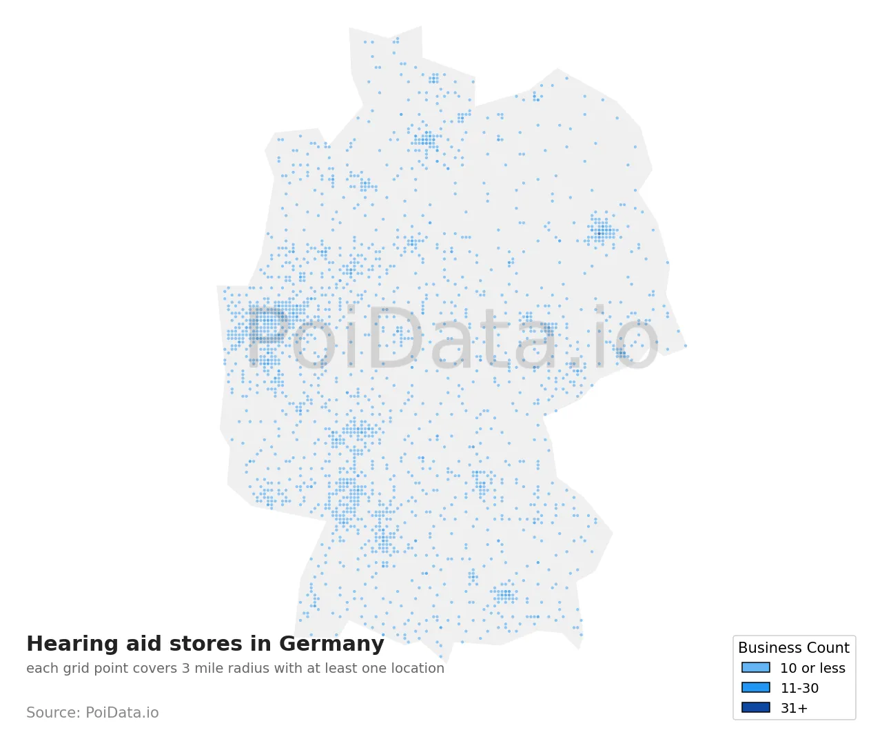 Hearing aid store density map for Germany