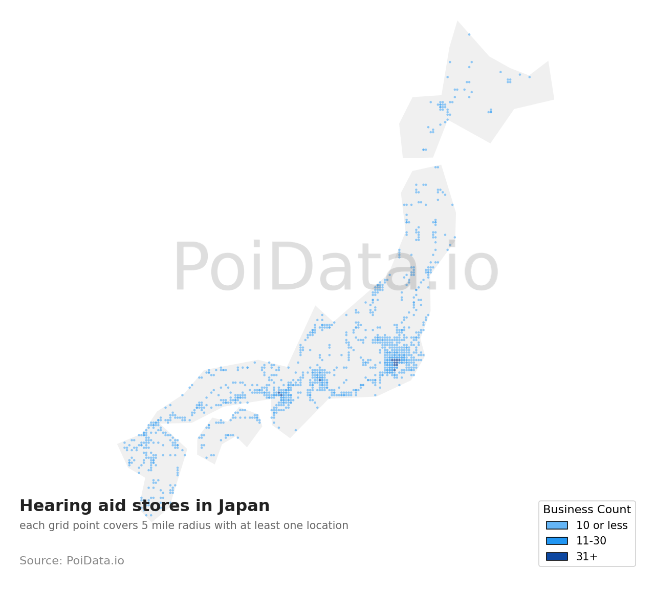 Hearing aid store density map for Japan