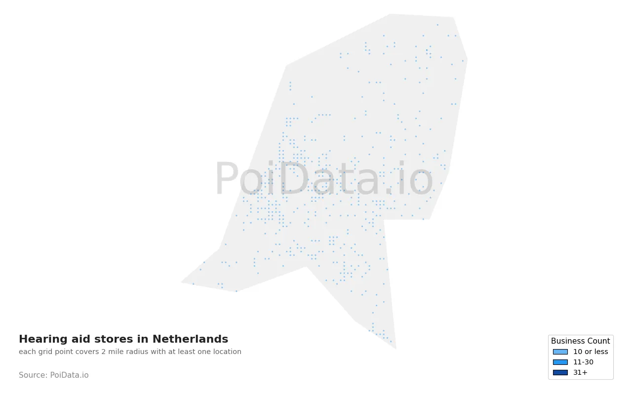 Hearing aid store density map for Netherlands