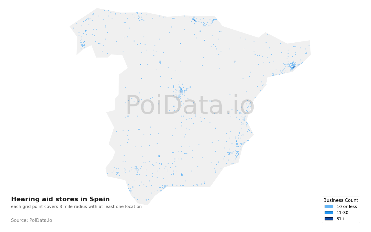 Hearing aid store density map for Spain