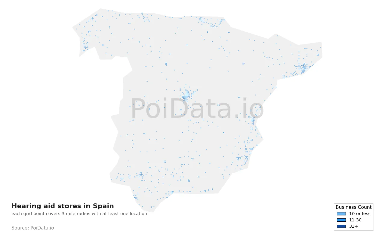 Hearing aid store density map for Spain