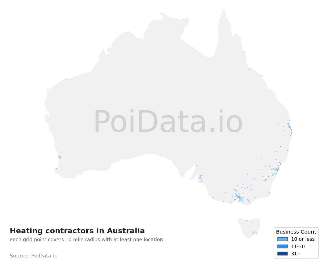 Heating contractor density map for Australia