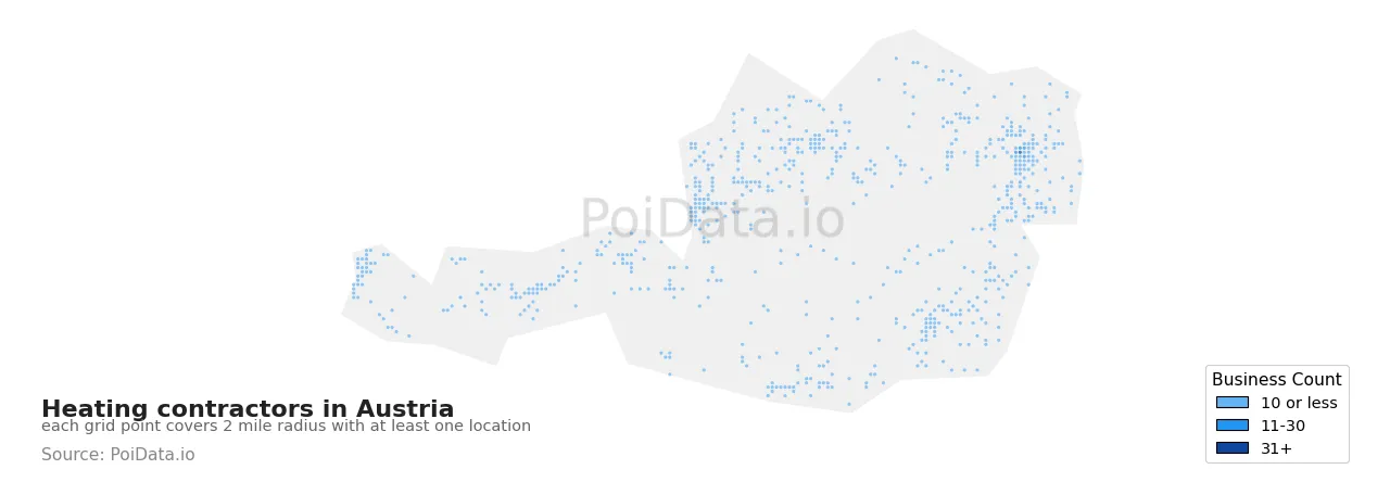 Heating contractor density map for Austria