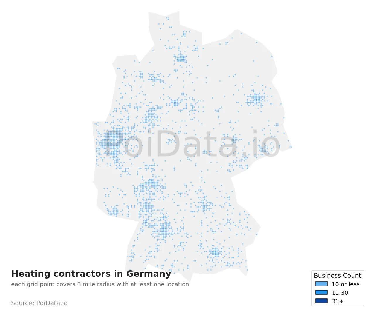 Heating contractor density map for Germany