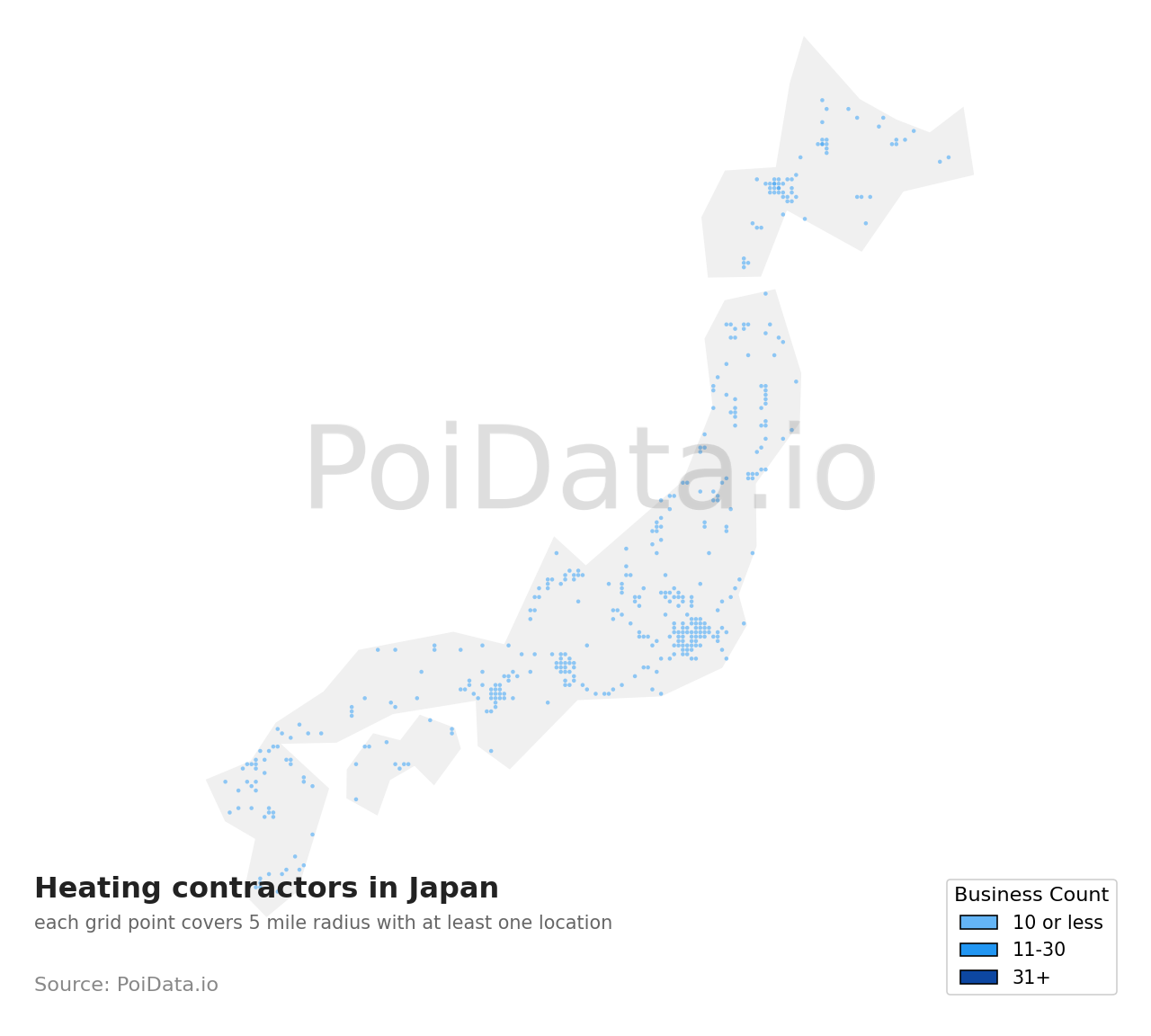 Heating contractor density map for Saitama, Japan